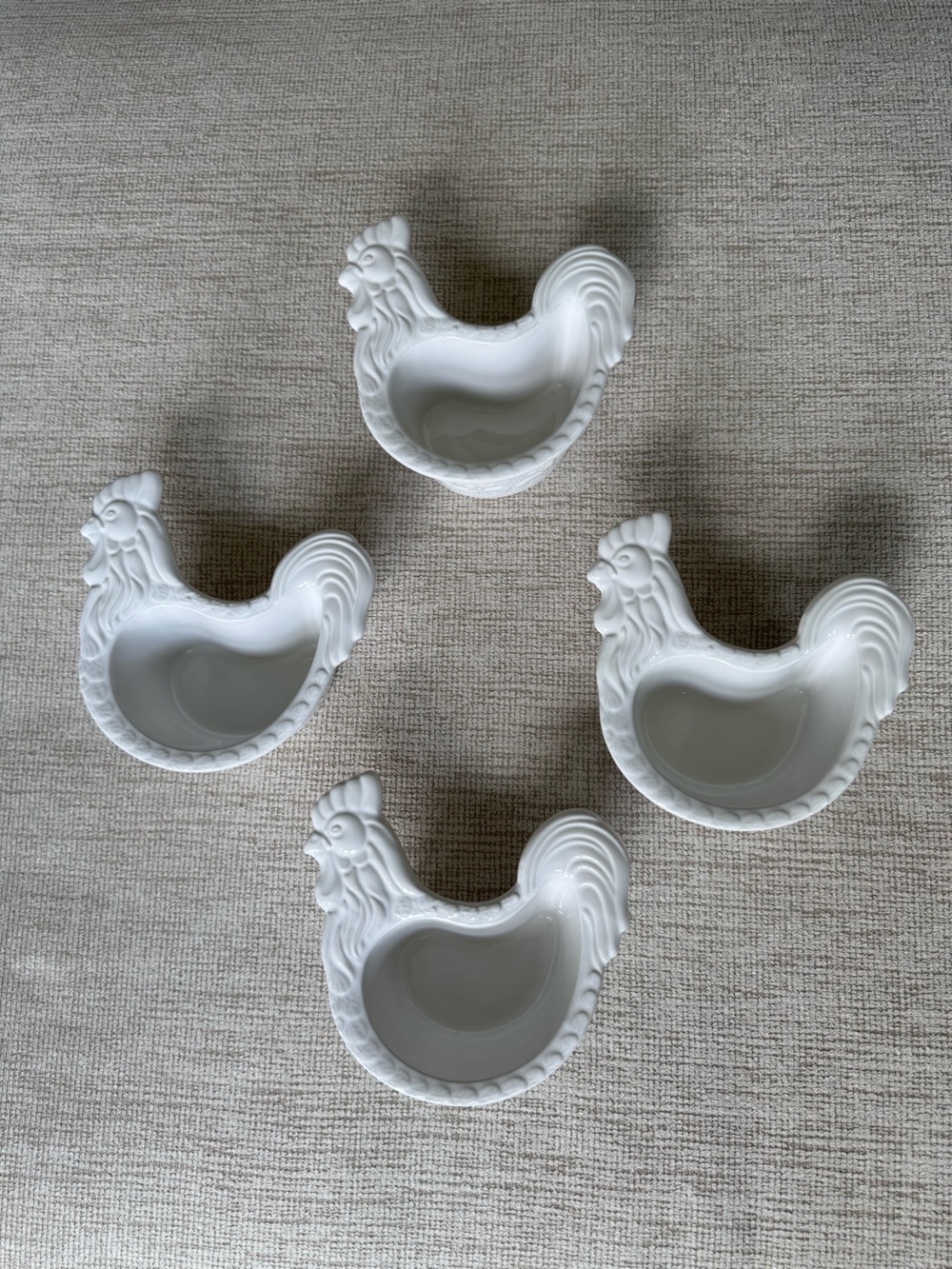 Temptations by Tara, Doodle Doo, 8 oz, Chicken Ramekins White, Ceramic, Set of 4